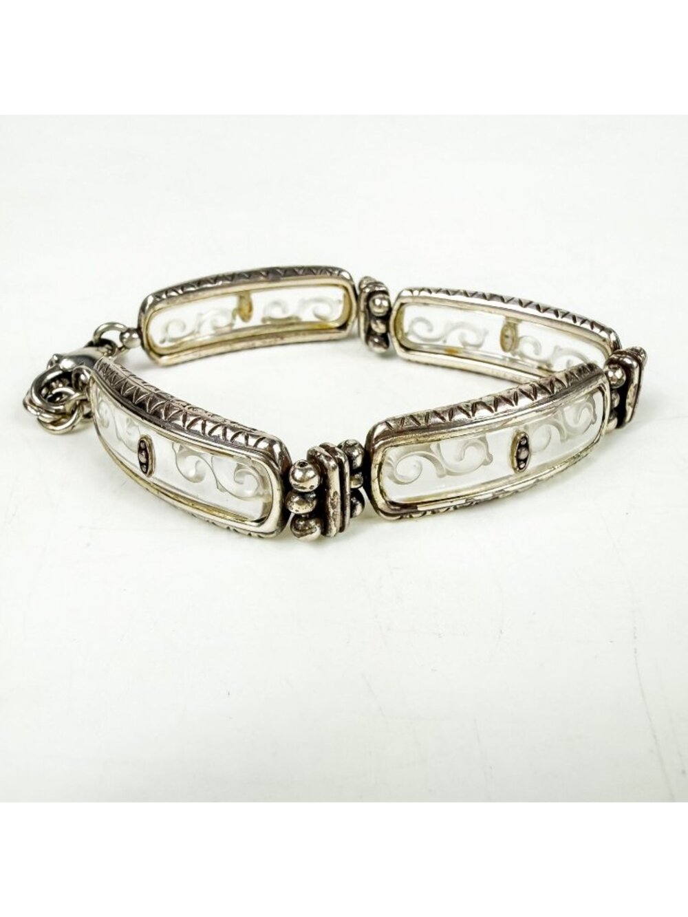 Brighton Bracelet Intaglio Etched Scroll Panels Silver Tone Adjustable